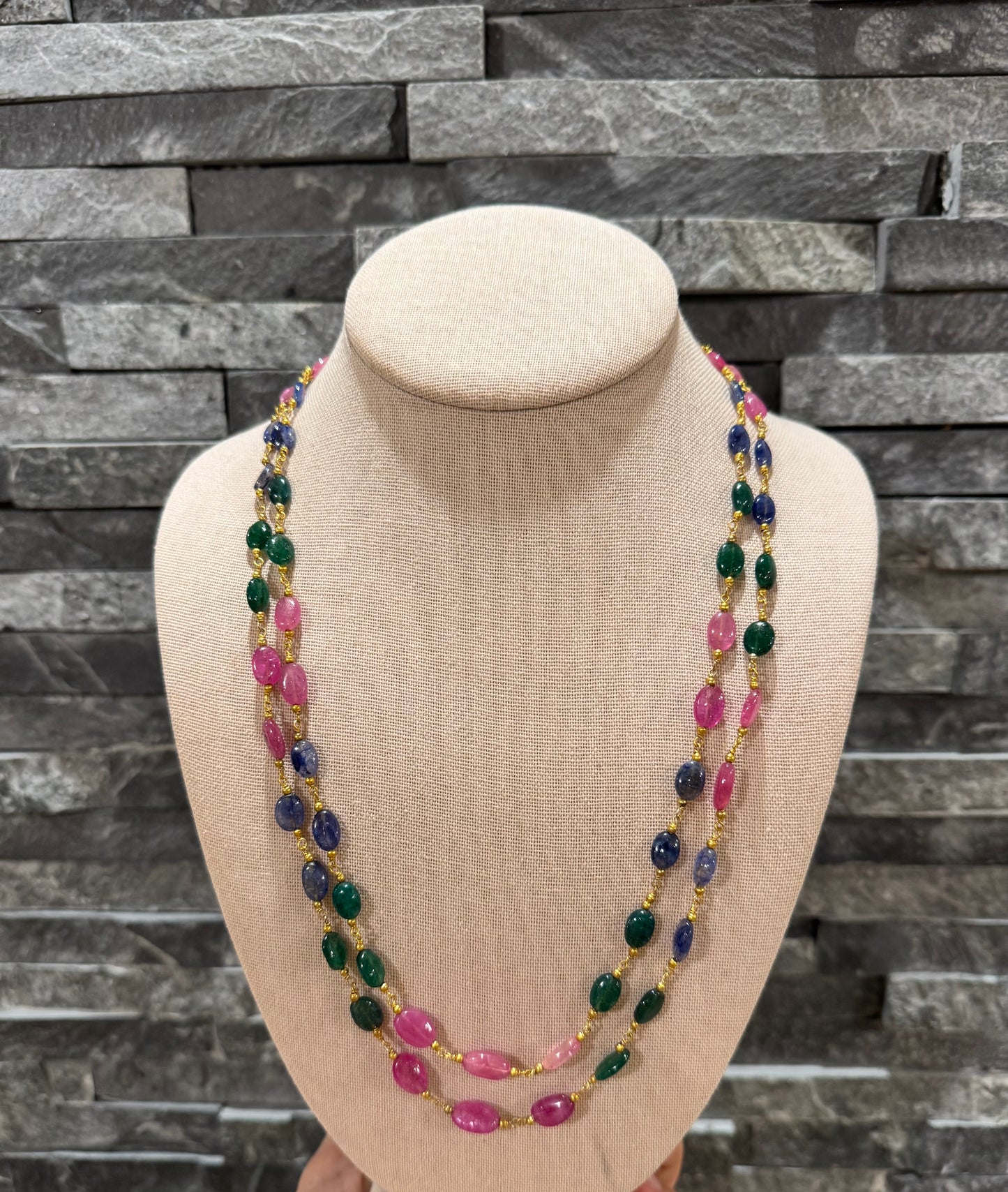 Ruby  emerald blue sapphire chain necklace