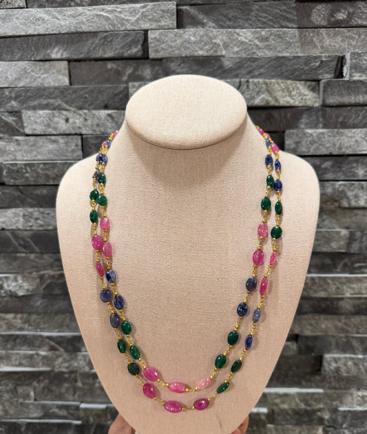 Ruby  emerald blue sapphire chain necklace
