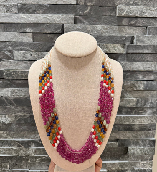 Ruby Navratan and pearls necklace