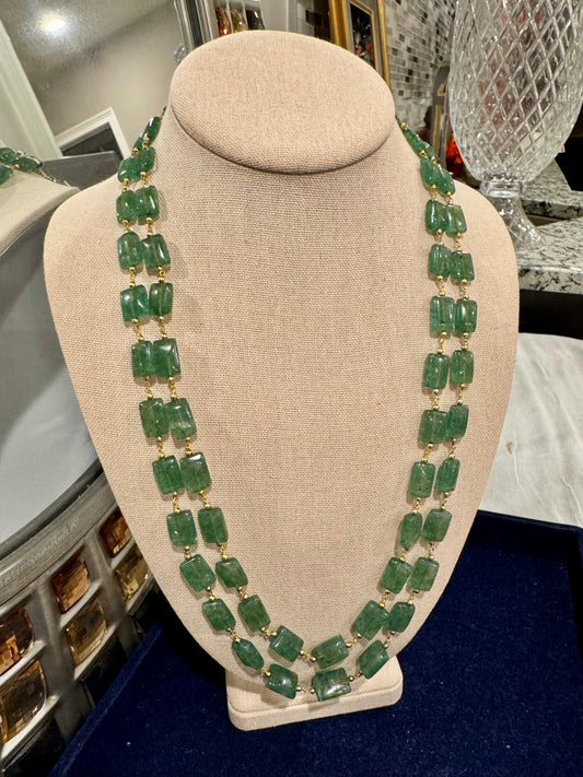 Green strawberry quartz rectangle shape in chain