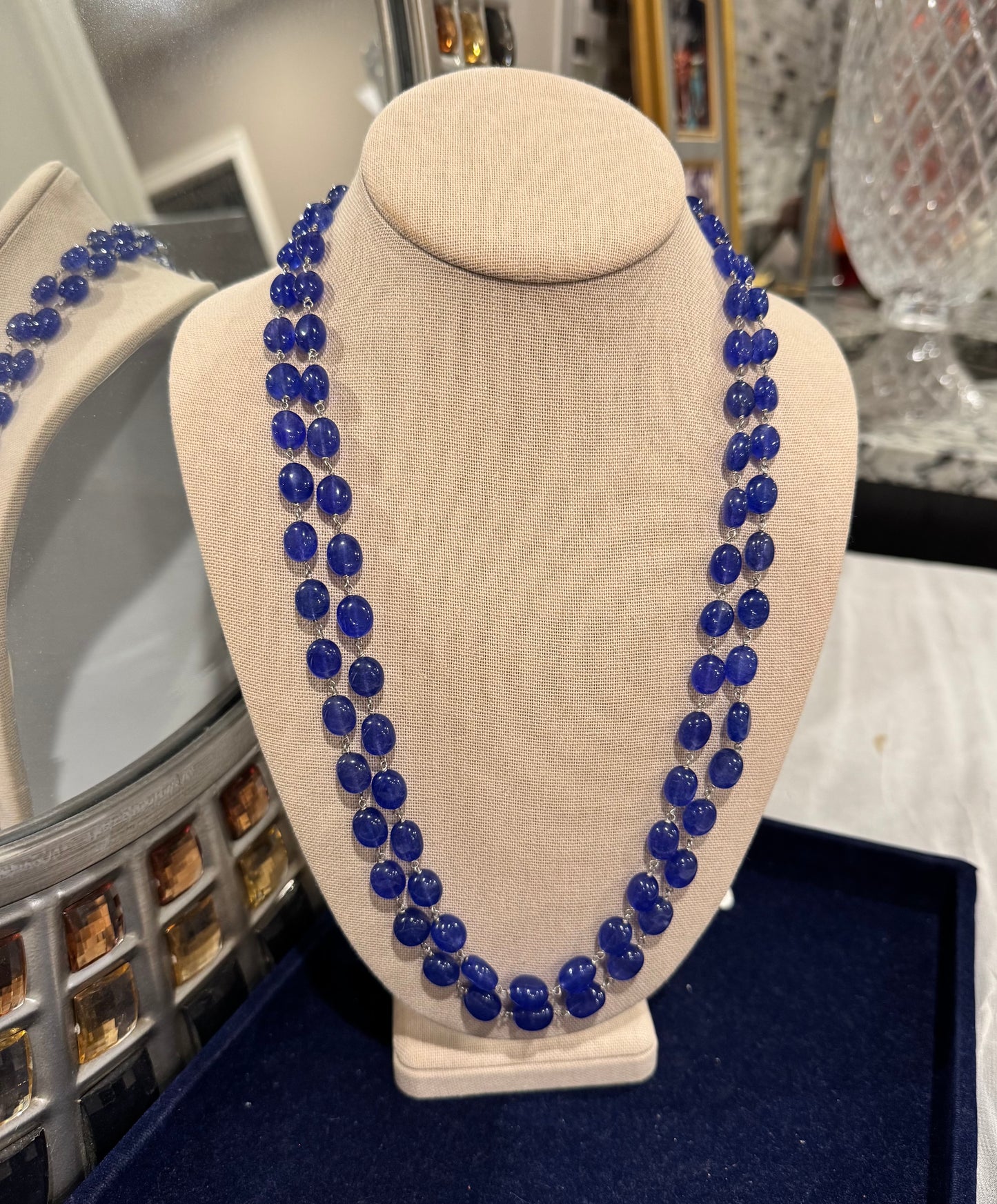 Blue quartz in chain  necklace