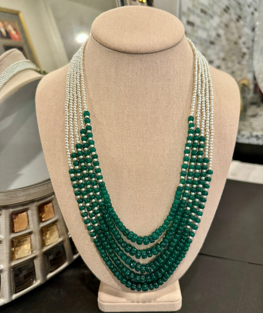 Designer Emerald Pumpkin and pearls necklace