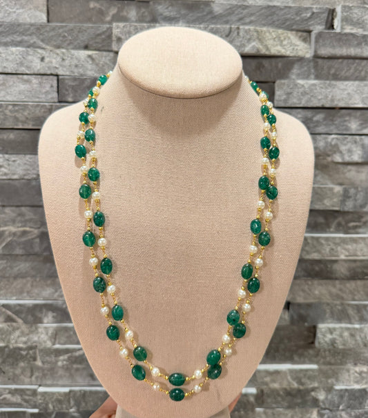 Emerald oval smooth in chain beads 8-9 mm necklace