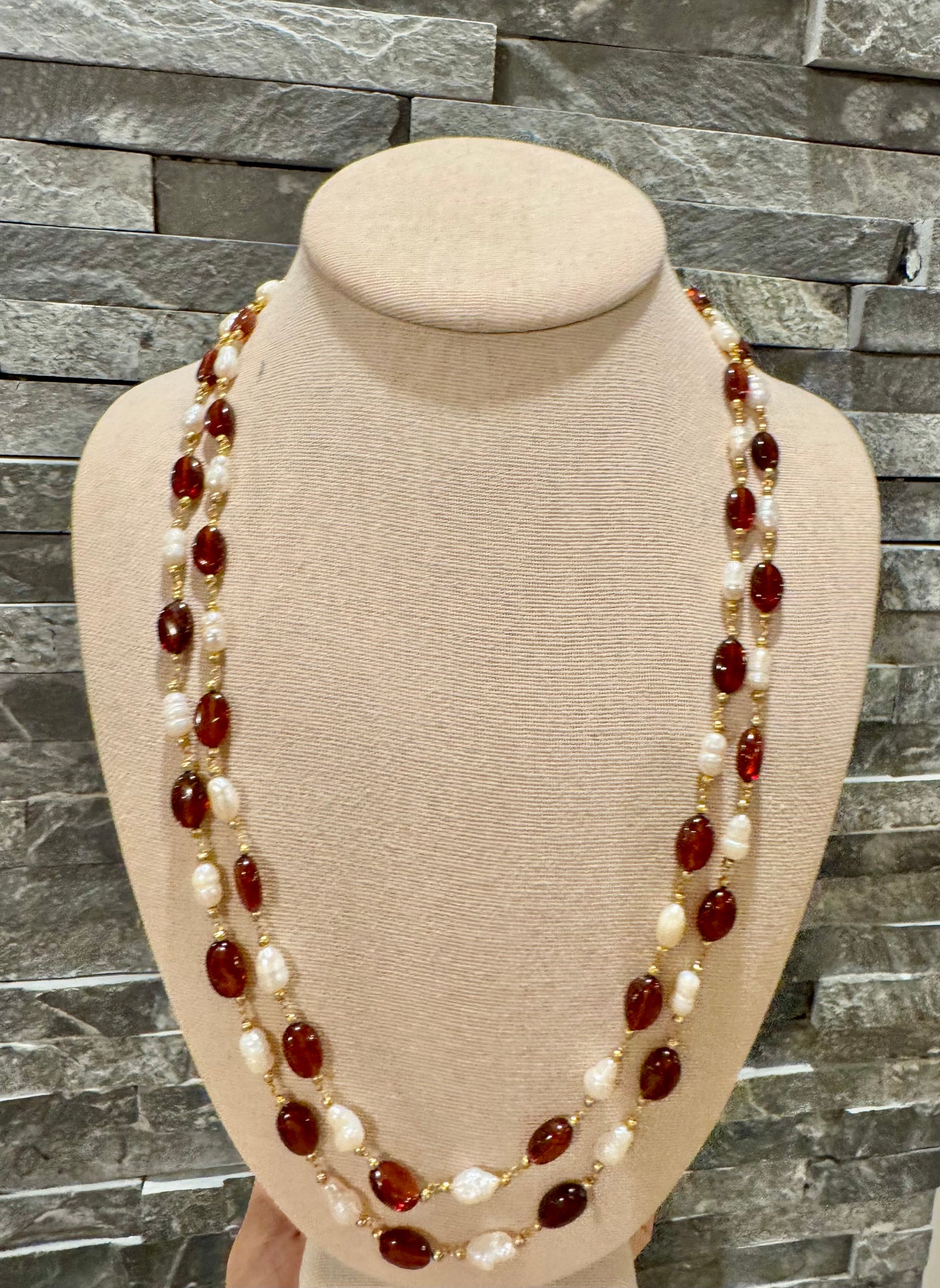 Gomadhikam with pearls chain necklace