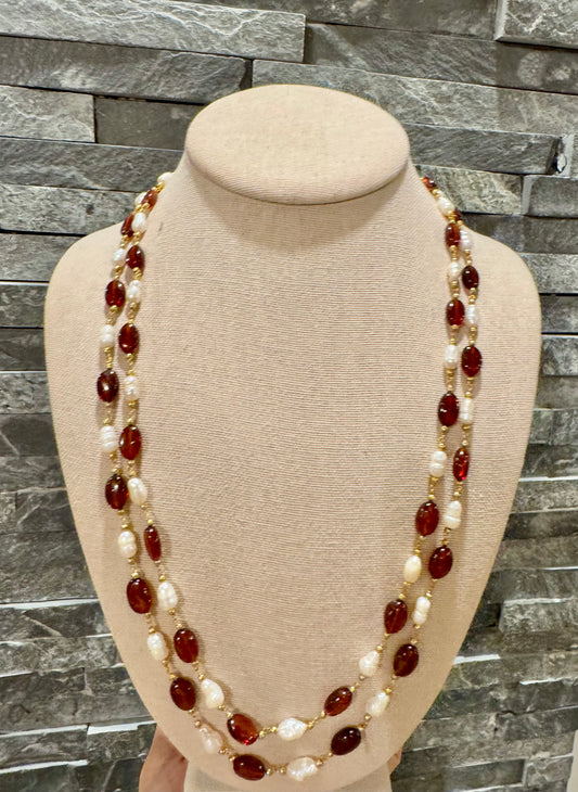 Gomadhikam with pearls chain necklace