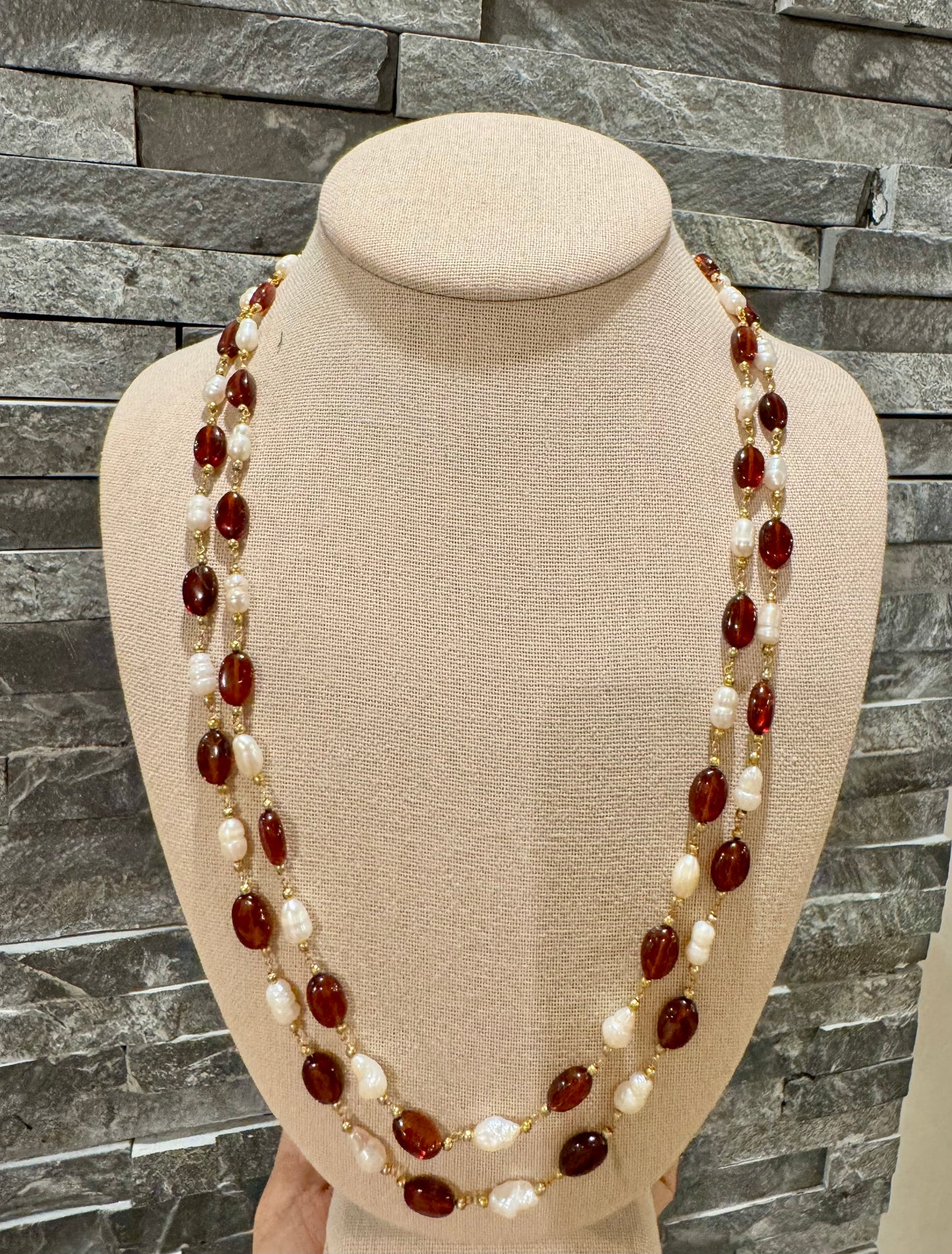 Gomadhikam with pearls chain necklace