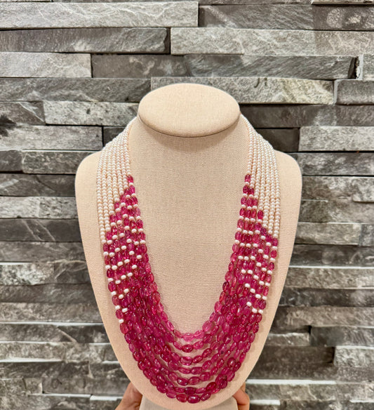 Designer Natural Ruby oval beads & Freshwater pearls necklace