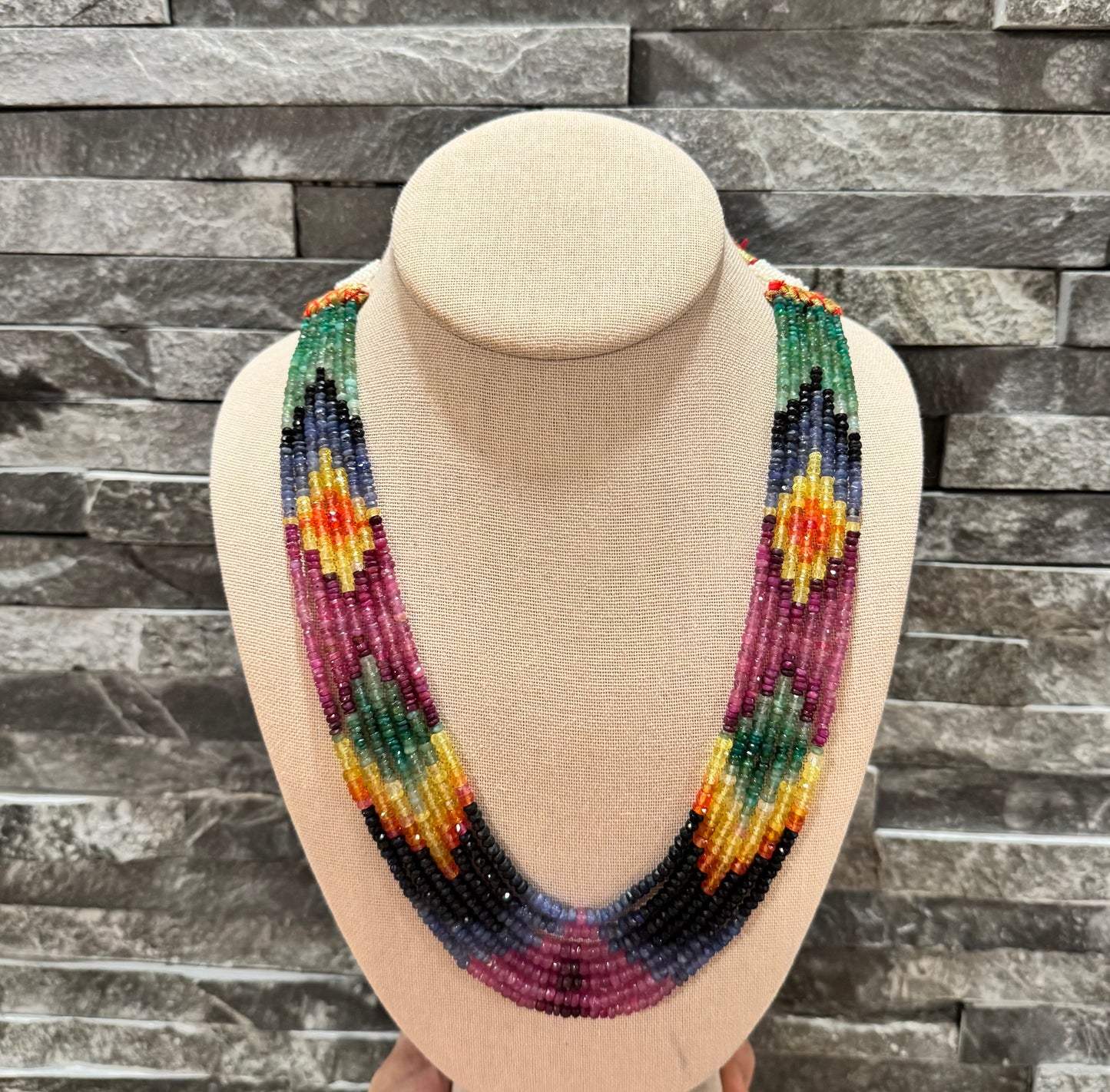 Multi sapphires cut finish diamond design necklace 2