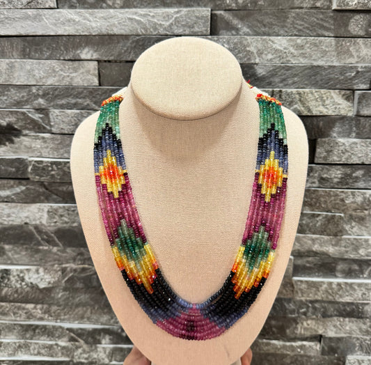 Multi sapphires cut finish diamond design necklace 2