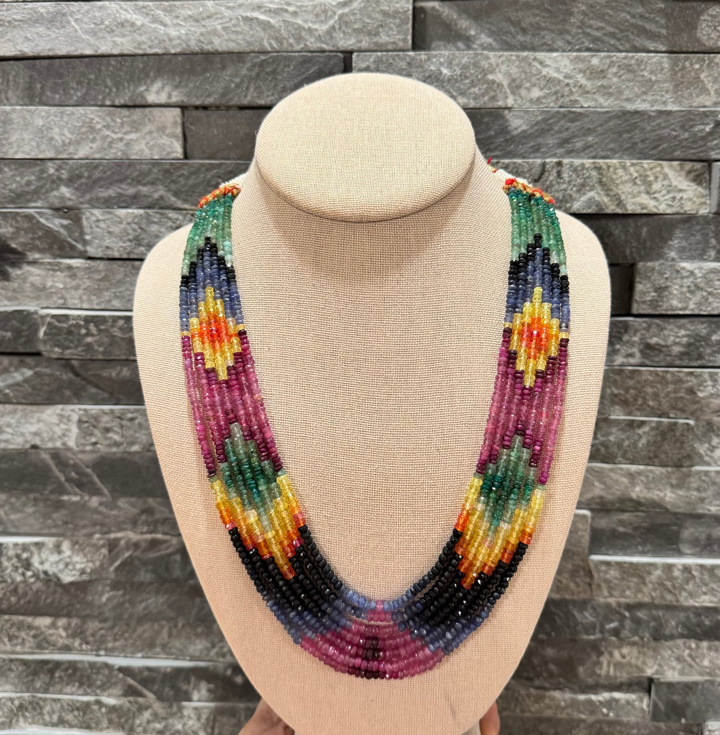 Multi sapphires cut finish diamond design necklace 2