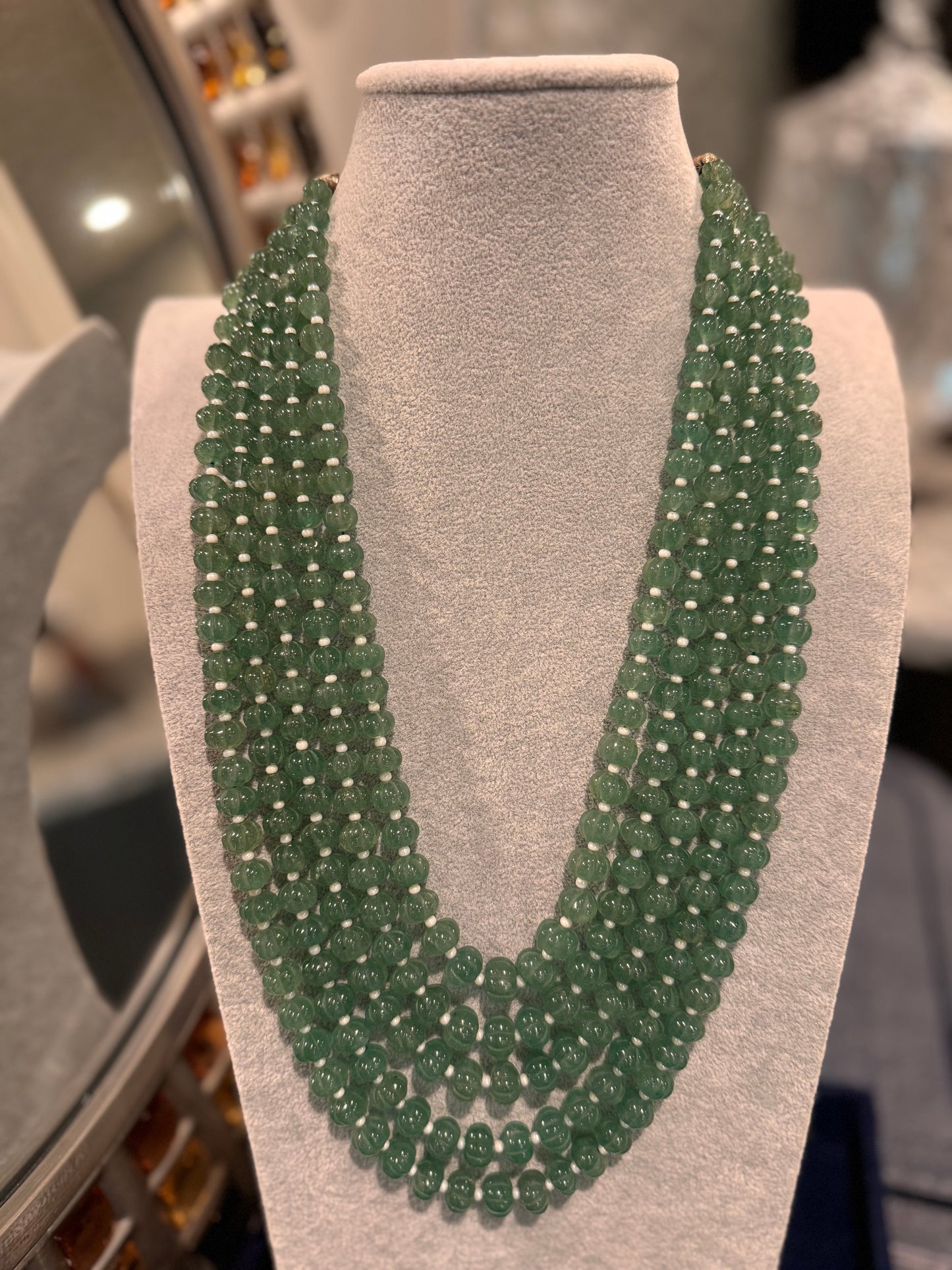 Green Strawberry quartz pumpkin beads necklace