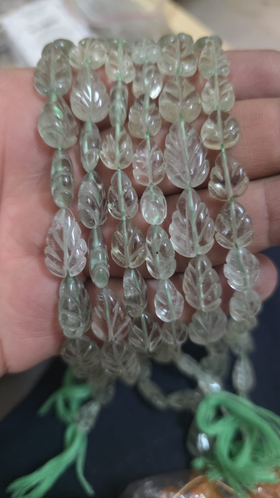 Green Amethyst leaf shape beads necklace