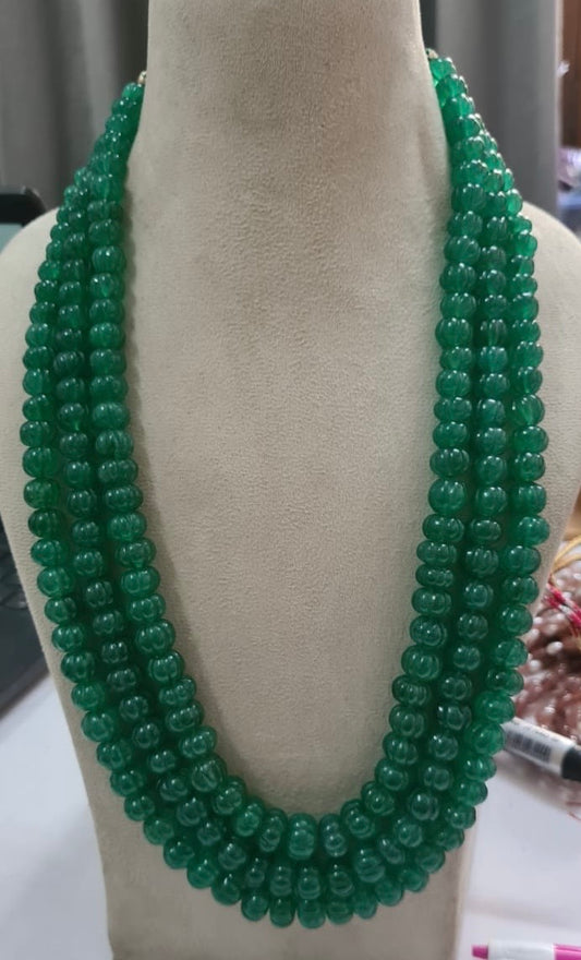 Emerald pumpkin big beads necklace