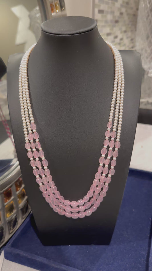 Designer Rose quartz and pearls neckalce