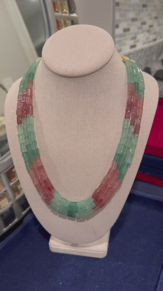 Natural multi color strawberry quartz necklace