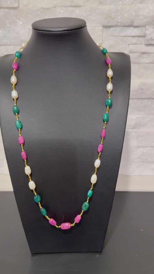 Ruby pearl emerald in chain 12 mm