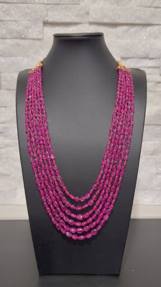 Natural Ruby oval beads necklace