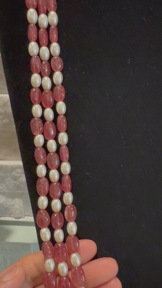 Pink Strawberry quartz and pearl necklace