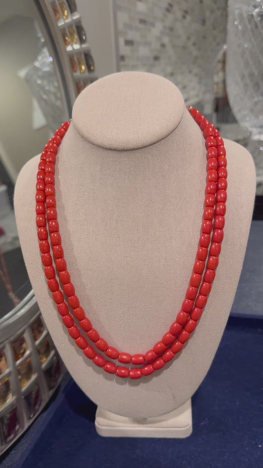 Corals necklace large size drum shape
