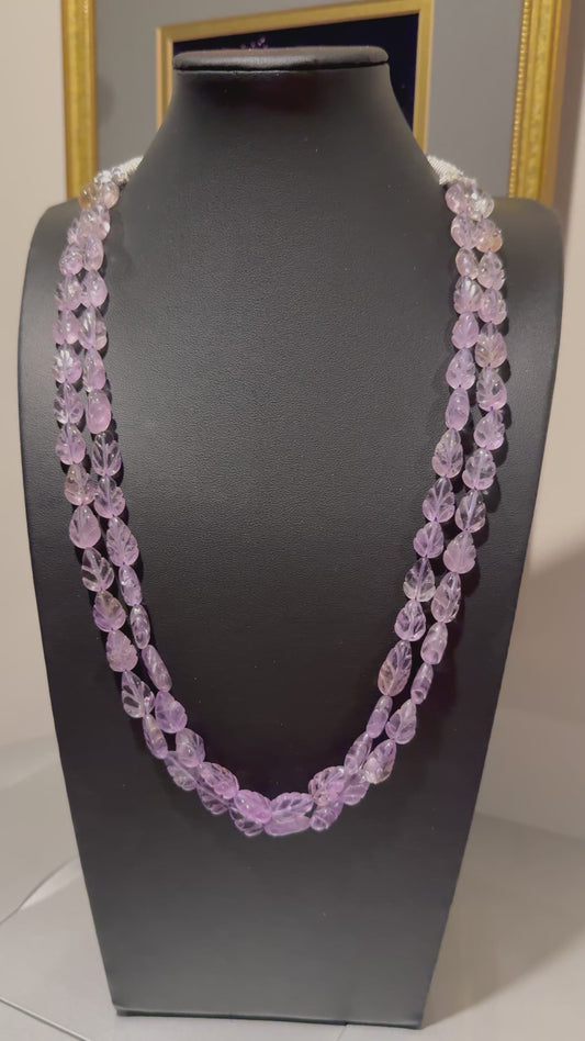 Amethyst leaf shape beads necklace