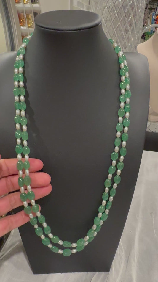 Emerald and pearls necklace 2 lines