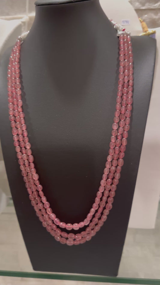 Pink Strawberry quartz necklace oval smooth beads