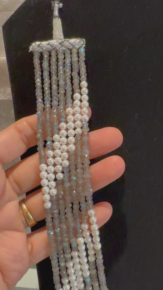 Grey Labradorite gray blue beads and pearls necklace