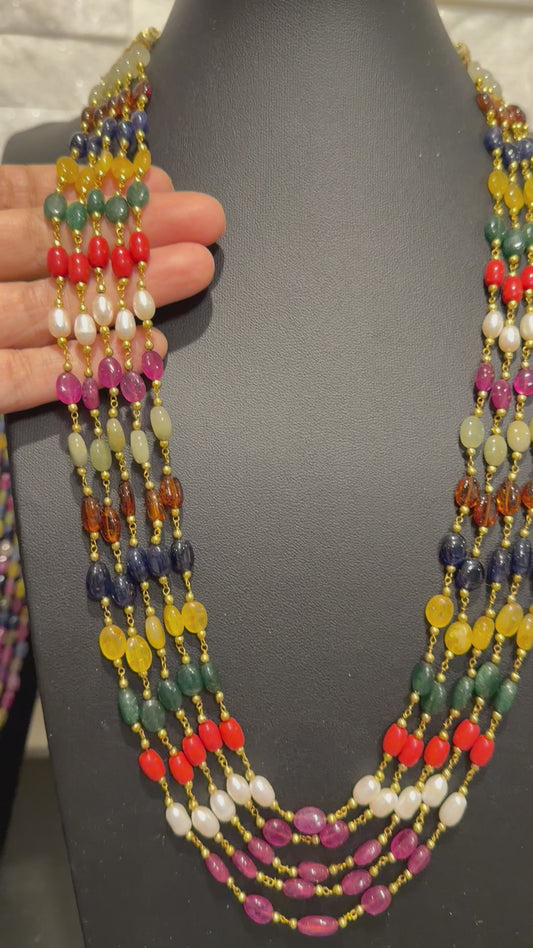 Navratan beads in chain necklace
