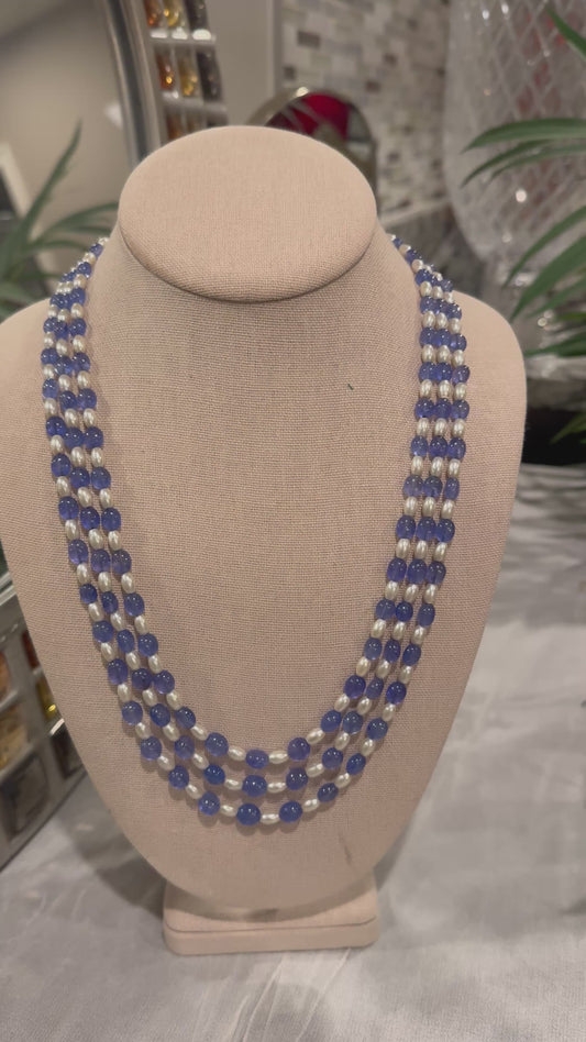 Tanzanite quartz and pearl necklace purple  shade